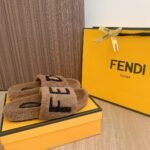 Fendi Fleece Slippers Brown - Image 5