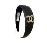 Chanel Cc Leather Headband With Gold Hardware In Black