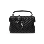 Saint Laurent College Medium Silver Chain In Quilted Black Silver 24Cm 600279Brm041000