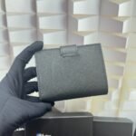 Prada Saffiano Leather Vertical Short Wallet Flap Triangle Logo Black 10Cm - Image 3