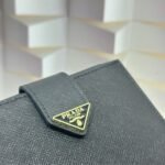Prada Saffiano Leather Vertical Short Wallet Flap Triangle Logo Black 10Cm - Image 10