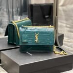 Saint Laurent Sunset Medium In Crocodile Embossed Leather Dark Green 22cm 442906DND0J3144 - Image 8