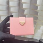 Prada Saffiano Leather Vertical Short Wallet Flap Triangle Logo Pink 10Cm - Image 2
