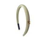 Gucci Small Gg Headband With Gold Hardware In Light Green