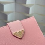 Prada Saffiano Leather Vertical Short Wallet Flap Triangle Logo Pink 10Cm - Image 9