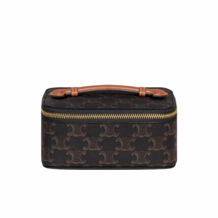 Celine Small Toiletry Case In Triomphe Canvas And Top Handle Bag 16Cm