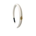 Gucci Small Gg Headband With Gold Hardware In White
