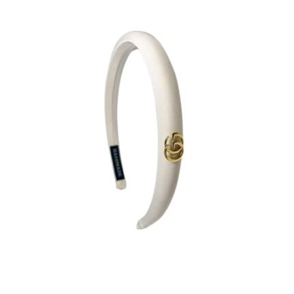 Gucci Small Gg Headband With Gold Hardware In White