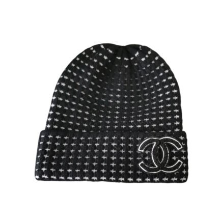 Chanel Cc Wool Beanie Black