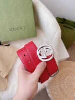 Gucci Calfskin Monogram Red Belt Silver Metal 3.5Cm - Image 3