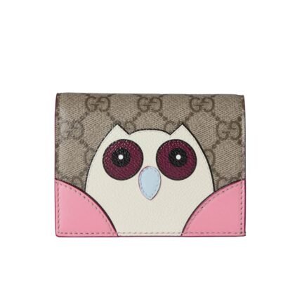 Gucci Gg Mini Wallet With Owl Detail Beige And Dark Brown 11Cm