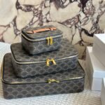 Celine Small Toiletry Case In Triomphe Canvas And Top Handle Bag 16Cm - Image 4