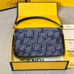 Fendi Baguette Ff Chenille Bag Dark Blue 27Cm - Image 5
