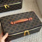 Celine Medium Toiletry Case In Triomphe Canvas And Top Handle Bag 28Cm - Image 2