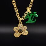 Louis Vuitton Lv Blooming Necklace Gold With Green M01867 - Image 3