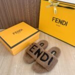 Fendi Fleece Slippers Brown - Image 6