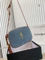 Saint Laurent Women’S Blue Mini Lou Denim Camera Bag 23Cm - Image 7