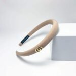 Gucci Small Gg Headband With Gold Hardware In Beige - Image 2