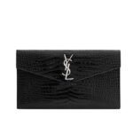 Saint Laurent Uptown Pouch In Crocodile Embossed Shiny Leather Silver Black 27Cm 565739Dnd0N1000