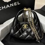 Chanel 24A Small Hobo Bag Shiny And Gold Tone Metal In Black 20Cm AS4966 B17320 94305 - Image 3