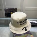 Prada Embroidered Logo Bucket Hat In White - Image 3