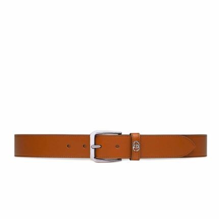 Gucci Belt With Square Buckle And Interlocking G Silver Metal Brown 35Mm
