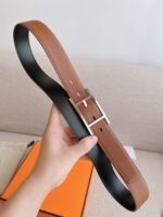 Hermes Quentin Reversible Belt Brown Silver Metal 32Mm - Image 6