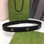 Gucci Black Belt With Square Gold Buckle And Bee Star 35Mm - Image 5