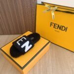 Fendi Fleece Slippers Black - Image 6