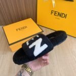 Fendi Fleece Slippers Black - Image 5