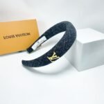 Louis Vuitton Lv Tweed Headband With Gold Hardware In Dark Grey - Image 2