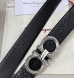 Salvatore Ferragamo Gancini Black Leather Belt With Silver Metal Buckle - Image 3