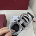 Salvatore Ferragamo Gancini Black Leather Belt With Silver Metal Buckle - Image 4