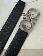 Salvatore Ferragamo Gancini Black Leather Belt With Silver Metal Buckle - Image 5