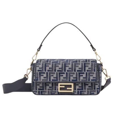 Fendi Baguette Ff Chenille Bag Dark Blue 27Cm