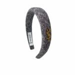 Saint Laurent Ysl Tweed Headband With Gold Hardware In Light Grey