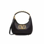Valentino Stud Sign Calfskin Hobo Bag In Black 1W2B0K69Eim0No
