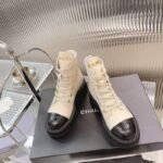 Chanel Cc Lace Up Boot White Black - Image 4