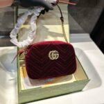 Gucci Small Gg Marmont Camera Bag Velvet Wine Red 23Cm - Image 2