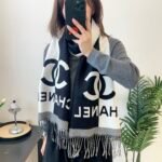 Chanel Logo Cashmere Muffler Scarf Black And White - Image 4
