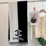Chanel Logo Cashmere Muffler Scarf Black And White - Image 2