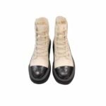 Chanel Cc Lace Up Boot White Black