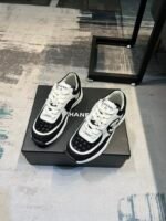 Chanel Cc Embossed Logo Suede Black White - Image 5