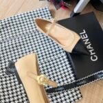 Chanel Pointed Toe Doll Shoes With Gold Flower In Beige - Image 6
