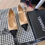 Chanel Pointed Toe Doll Shoes With Gold Flower In Beige - Image 2