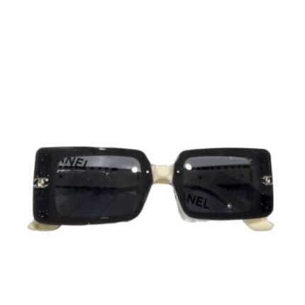 Chanel Rectangle Shiny Design Sunglasses Black White