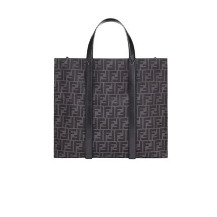 Fendi Ff Jacquard Shopper Ff Jacquard Fabric Bag Black 42Cm 7Va390Ag0Mf0Npn