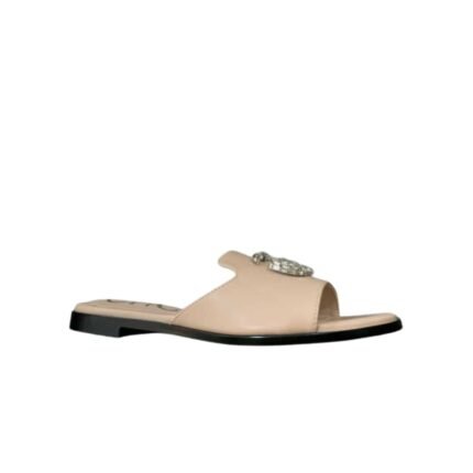 Gucci Double G Slippers Leather Beaded In Beige