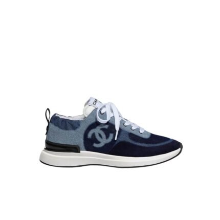 Chanel Neon Denim Lace Up Low Top Trainer Sneaker Blue G37494 Y55237 K2847