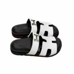 Hermes Chypre Sandal H Logo Silver Hardware White